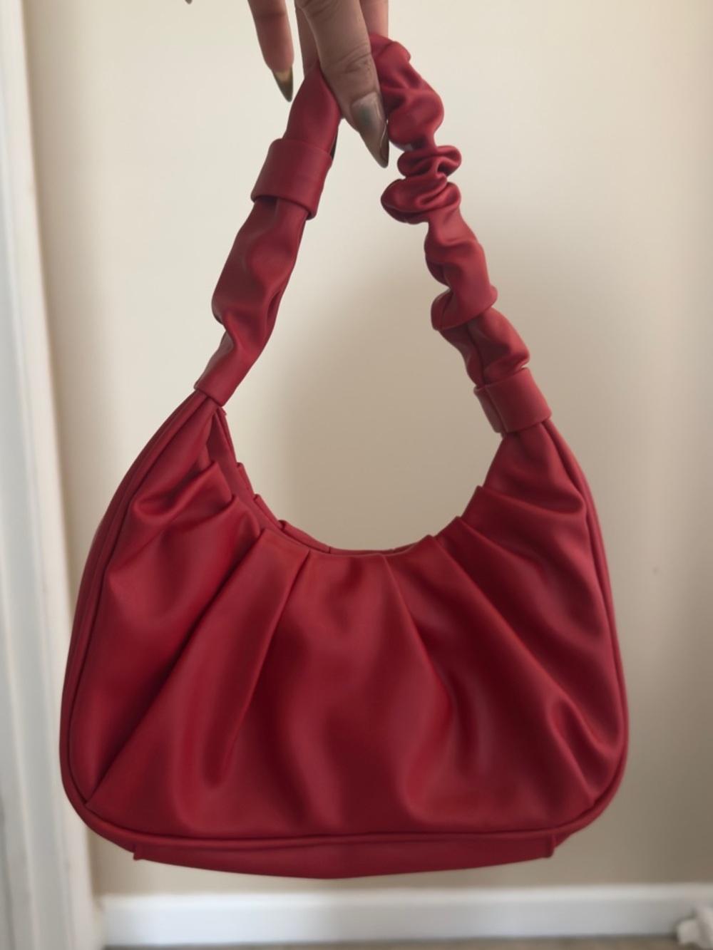 Red Ruched Shoulder Bag - Women